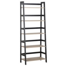 Bücherregal Heller Holzfarbton Schwarz MDF Platte Stahl 163 x 64 x 34 cm Industriell Praktisch 5 Fächer Viel Stauraum Wohnzimmer