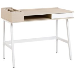Schreibtisch Weiß mit Braun 100 x 55 cm mit Viel Stauraum Modern