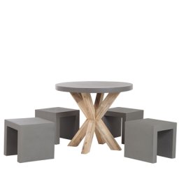 Gartenset Tisch 200x100 cm und 8 Hocker Beton Akazienholz-Gestell rustiklaler Look Gartenausstattung Gartenmöbel Garten und Terrasse