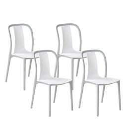 Gartenstuhl Weiß / Grau 4er Set Kunststoff mit Rillen in Rückenlehne ohne Armlehnen Balkon Terrasse Garten Modernes Design