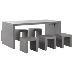 Gartenmöbel Set Grau Beton 6-Sitzer Tisch U-Form mit Hockern Industrieller Stil Garten Outdoor & Indoor Terasse, Salon