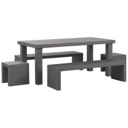 Gartenmöbel Set Grau Beton 6-Sitzer Tisch mit 2 Bänken in U-Form und 2 Hockern Industrieller Stil Garten Outdoor & Indoor Terasse, Salon