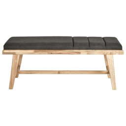 Sitzbank Grau Polsterbezug 115 x 38 cm mit Holzbeinen Hellbraun Flurbank Bettbank Skandi Design für Diele Esszimmer Schlafzimmer Garderobe