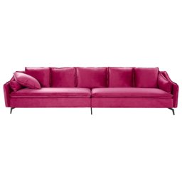 Sofa Fuchsia Samt 4-Sitzer mit Vielen Kissen Hohen Beinen Glamourös Modern Wohnlandschaft Wohnzimmer Möbel Sitzmöbel