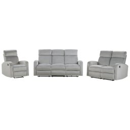Sofa Set Grau Samt Elektrisch Verstellbar mit Fußablage Relaxfunktion Modern Inustriell Sitzgruppe 3-teilig Wohnzimmer Büro Arbeitszimmer