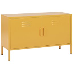Metallschrank Gelb Stahl 100 x 40 x 65 cm Sideboard mit hohen Füßen Türen Griffen Regalboden Wohnzimmer Büro Arbeitszimmer Flur Bad