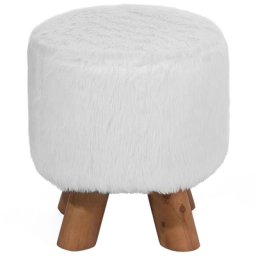 Sitzhocker Weiß Stoff Holzbeine Rund 33 cm Modern/Boho