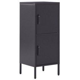 Hoher Aktenschrank Schwarz Stahl 40x40x102 cm mit 2 Türen 4 Ablagefächern 2 Griffen Büro Wohnzimmer Schlafzimmer Bad Flur Diele