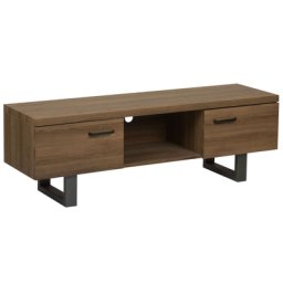 TV Möbel Dunkler Holzfarbton MDF Platte Metall 47 x 140 x 41 cm Industrieller Stil 2 Türe Elegant Trendy Multifunktional Wohnzimmer