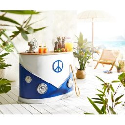 DELIFE Bar Kombi 135x55 cm Mangoholz und Metall Blau/Weiss, Barmöbel