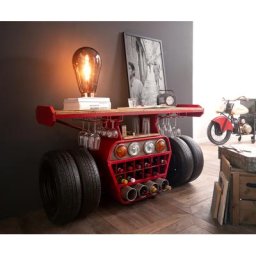DELIFE Bar Motor 160x80 cm Mangoholz und Metall Rot, Barmöbel
