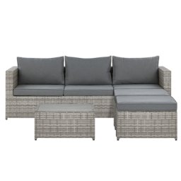 Lounge Set Polyrattan Hellgrau 5-Sitzer Rechtsseitig mit 2 Ottomanen und Auflagen in Grau Klassisch Gartenausstattung Terrasse