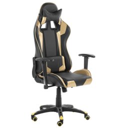 Moderner Bürodrehstuhl Schwarz/Gold für Spieler inkl. Nacken- und Rückenkissen aus Kunstleder