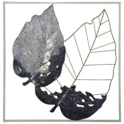 Wanddekoration schwarz/grau/gold aus Metall Blätter Kombination 50 x 50 cm Quadratisch Modern
