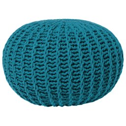 Pouf Blaugrün Baumwolle ⌀ 50 cm Rund Zum Sitzen Elegant Modern Strickpouf Strickhocker Geflochten Gestrickt Wohnzimmer Schlafzimmer Deko