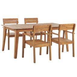 Gartenmöbel Set Akazienholz Hellbraun Gartentisch und 4 Stühle mit Armlehnen Rustikaler Stil Outdoor für Garten Terrasse