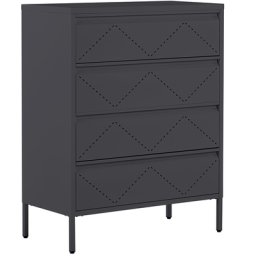 Hohe Kommode Schwarz Stahl 40x80x102 cm mit 4 Schubladen Mehrzweckschrank für Büro Schlafzimmer Wohnzimmer Kinderzimmer Bad