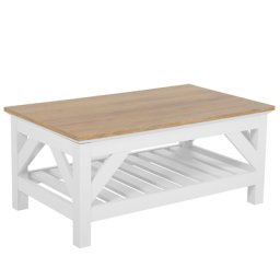Couchtisch Weiß mit Braun 60 x 101 cm MDF Holzoptik Platte Zusätzliche Abstellfläche Matt Rechteckig Landhausstil