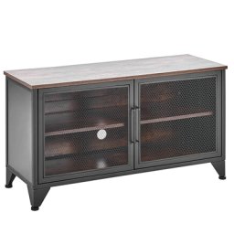 TV-Möbel Dunkler Holzfarbton Schwarz Spanplatte Metall 2 Gittertüren Industrieller Look Multifunktional Stauraum Wohnzimmer