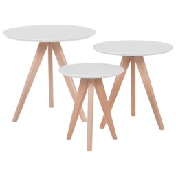 Couchtisch 3er Set Weiß MDF Tischplatte Matt Rund Modern