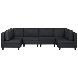 Sofa Schwarz Polsterbezug U-Förmig 6-Sitzer Modulsofa Wohnlandschaft Modern Wohnzimmer