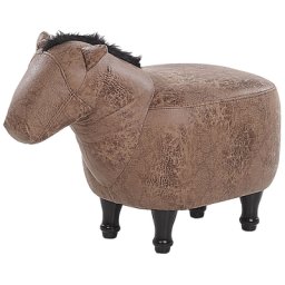 Hocker für Kinder Holz Polyester Braun Pferdeform Lederoptik Kinderzimmer