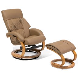 Massagesessel Beige Kunstleder Holzbeine Heizfunktion Timer Fußhocker Büro Arbeitszimmer elegant