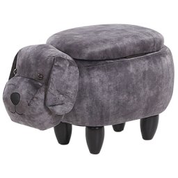 Hocker für Kinder Holz Samtstoff Dunkelgrau Hund-Form mit Stauraum Kinderzimmer