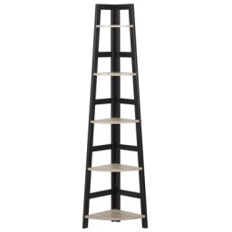 Bücherregal Heller Holzfarbton Schwarz MDF Platte Metall 163 x 44 x 31 cm Industriell Praktisch 5 Fächer Viel Stauraum Wohnzimmer