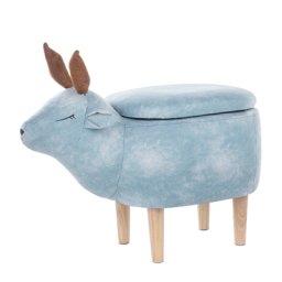 Tierhocker Hellblau Polyester Schaumstoff Gummibaumholz 40 x 63 x 31 cm Modern Praktisch Rentier Stauraum Kindermöbel Kinderzimmer