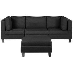 Sofa mit Ottomane Schwarz Polsterbezug 3-Sitzer Modulsofa Wohnzimmermöbel Modern Wohnzimmer Salon Wohnecke Sitzecke