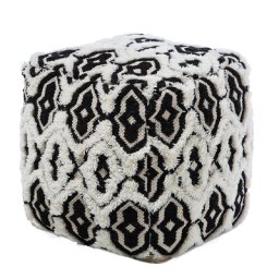 Pouf Schwarz/Weiß Wolle/Baumwolle Dekomuster 45 x 45 cm Quadrat Boho