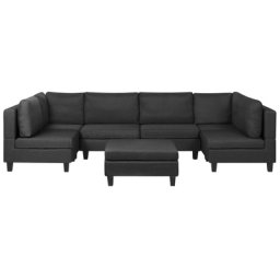 Sofa mit Ottomane Schwarz Polsterbezug U-Förmig 6-Sitzer Modulsofa mit Schlaffunktion Wohnlandschaft Modern Wohnzimmer