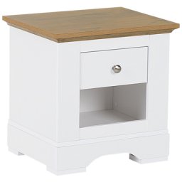 Nachttisch Weiß Heller Holzfarbton Spanplatte Metall MDF Platte 50 x 48 x 40 cm Rustikal Elegant Praktisch Schublade Schlafzimmer