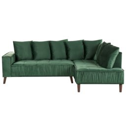 Ecksofa Grün Samt Linksseitig 3-Sitzer Sofa mit Vielen Kissen Metallfüßen Glamour Modern Wohnzimmer Büro Arbeitszimmer Wohnküche Esszimmer
