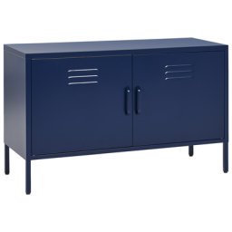 Metallschrank Blau Stahl 100 x 40 x 65 cm Sideboard mit hohen Füßen Türen Griffen Regalboden Wohnzimmer Büro Arbeitszimmer Flur Bad