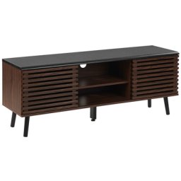 TV-Möbel Dunkler Holzfarbton MDF Platte Massivholz 54 x 140 x 40 cm Rustikal 2 Türe 2 Schiebetüre Lamellenfronten Praktisch Wohnzimmer