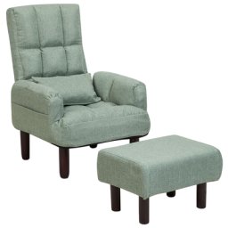 Sessel mit Hocker Grün Polsterbezug Buchenholz Retro-Stil verstellbare Rückenlehne