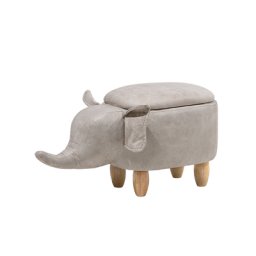 Tierhocker Hellgrau Kunstleder Gummibaumholz 35 x 32 x 70 cm Modern Lederoptik Elefant Praktisch Deckel Kindermöbel Kinderzimmer