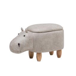 Tierhocker Hellgrau Kunstleder Gummibaumholz 35 x 32 x 60 cm Modern Lederoptik Hippo Trendy Praktisch Deckel Kindermöbel Kinderzimmer