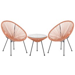 Balkonset Orange Polyrattan Beistelltisch mit 2 Stühlen Spaghetti-Optik Modern Mexikanischer Stil Outdoor Balkon Terrasse Garten Möbel