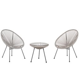 Balkonset Hellgrau Polyrattan Beistelltisch mit 2 Stühlen Spaghetti-Optik Modern Mexikanischer Stil Outdoor Balkon Terrasse Garten Möbel
