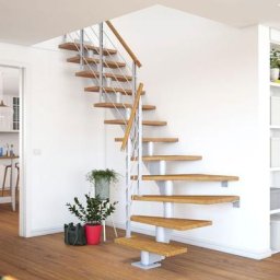 DOLLE Mittelholmtreppe Hamburg, inkl. einseitigem Designgeländer, Design (perlgrau), 240 cm - 292 cm,75 cm,Buche, geölt,Geradelaufend