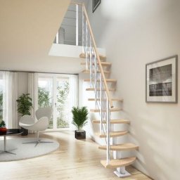 DOLLE Mittelholmtreppe Berlin, inkl. einseitigem Designgeländer, Design (perlgrau), 240 cm - 292 cm,Buche, geölt