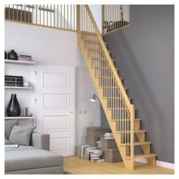 DOLLE Raumspartreppe Wangentreppe Lyon, 75 cm, 1/4 gewendelt,Kiefer,Metallstäbe rechts