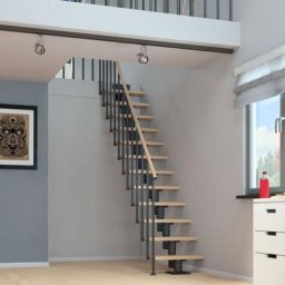 DOLLE Mittelholmtreppe Dublin, inkl. einseitigem Geländer, Edelstahl (anthrazit), 1/2 gewendelt,240 cm - 292 cm,65 cm,Buche