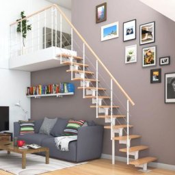 DOLLE Mittelholmtreppe Basel, inkl. einseitigem Edelstahlgeländer, Edelstahl (anthrazit), 222 cm - 270 cm,Ahorn
