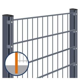 Doppelstabmattenzaun zum Einbetonieren Rundum-sorglos-Paket Anthrazit Komplettset, Halteplättchen, 1630 mm,2 Ecken,35 m,6/5/6 mm