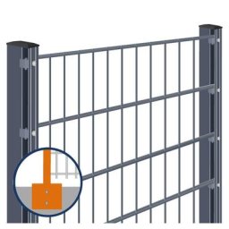 Doppelstabmattenzaun zum Aufdübeln mit Winkelplatte Rundum-sorglos-Paket Anthrazit Komplettset, 6/5/6 mm, 2030 mm,50 m