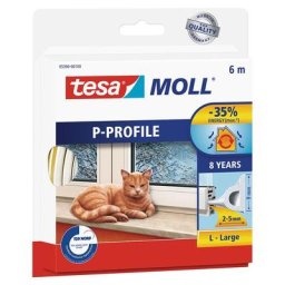 tesamoll Fensterdichtung / Türdichtung P-Profil Gummidichtung 9x5,5 mm, 10 m, Weiß